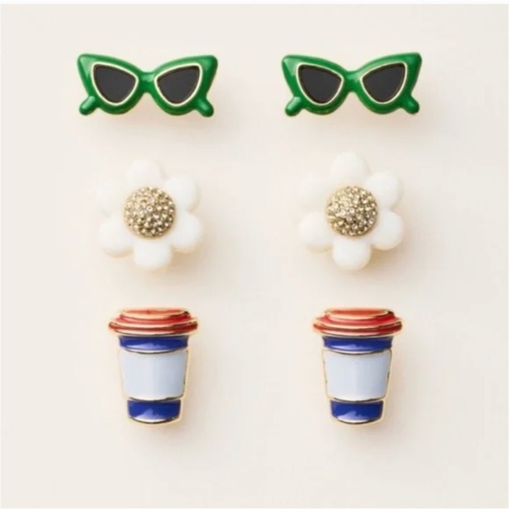 KATE SPADE x TARGET Stud Earrings Set  - Flower, Coffee Cup‎ & Sunglasses
